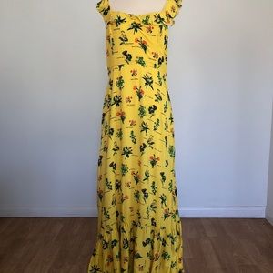 ModCloth Yellow Maxi Dress Floral Illustrations M
